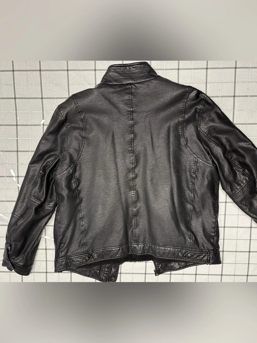 Levi's Black Leather Military-Style Zip & Snap Jacket